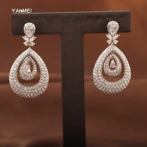 Large Water Droplet Hollow Green Zircon Earrings Banquet Classic Two-tone Jewelry for Women Engagement Bridal Jewelry