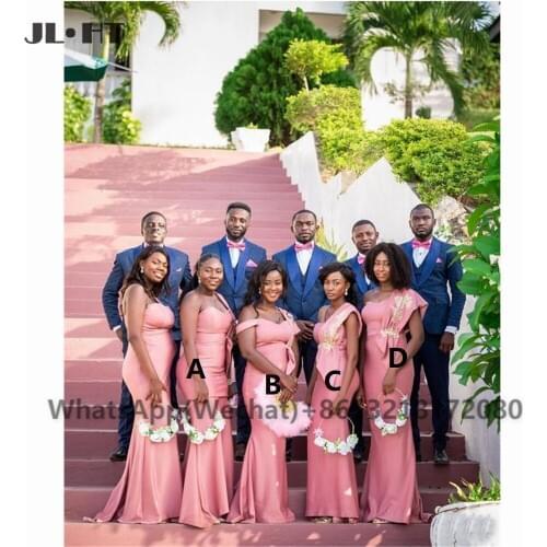 2021 Mermaid One Shoulder Bridesmaid Dresses Long Gold Appliques Black Womens Wedding Party Bridesmaid Gowns for Black Womens