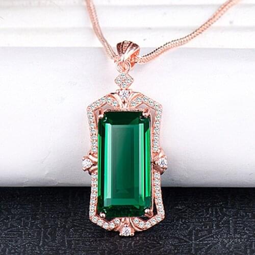 Vintage Green Crystal Emerald Zircon Diamonds Gemstones Pendant Necklaces for Women Rose Gold Color Jewelry Bijoux Party Gifts