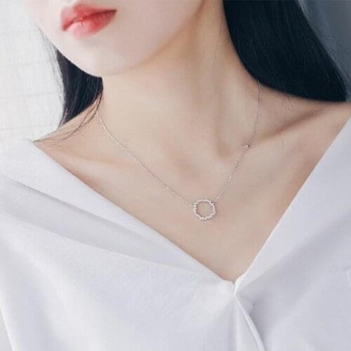 New Fashion Shining Zircon Christmas Circle Necklace for Women Elegant Gifts Female 925 Sterling Silver Party Jewelry SN223