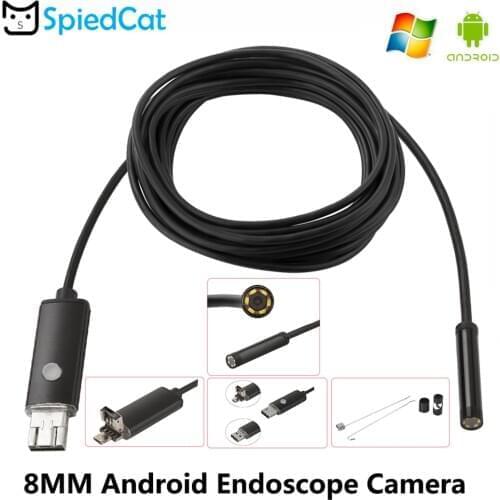 2in1 6 LED 8mm Len 1/2/5/10M Soft Cable Endoscope Android USB IP67 Waterproof Inspection Borescope Tube Camera OTG Android Phone
