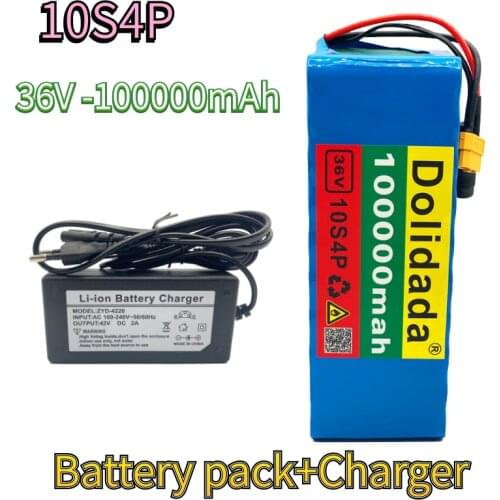 36V 10s4p 100000mAh 1000W large capacity 18650 lithium battery pack electric bicycle scooter with BMS XT60 plug +42v 2A charger