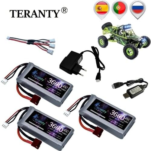 7.4V 3600mAh 45C RC Lipo Battery and Charger Sets For Wltoys 12428 12423 RC Car feiyue 03 Q39 parts 2s 7.4V Rechargeable Battery