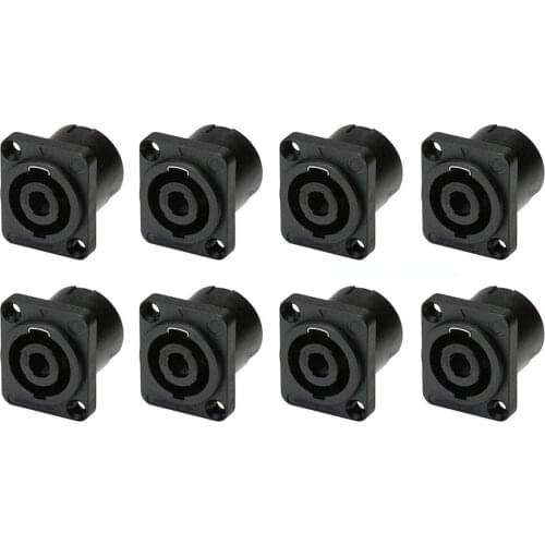 8 Pack SpeakOn Panel Mount Socket Rectangle(Square), 4 Pole Audio Speaker Jack Twist Lock Compatible with Speakon NL4MP, NL4MPR