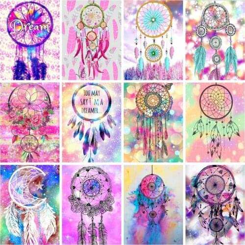 Huacan 5d Diamond Painting Fantasy Scenery Square/round Mosaic Embroidery Feather Dream Catcher Home Decor