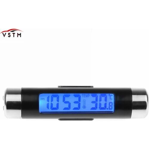 Car Auto 2in1 LCD Clip-on Digital Temperature Thermometer Clock Calendar Automotive Blue Backlight Clock Car Accessories