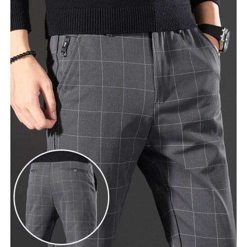 Men Pants Casual Mens Business Classics Elasticity Lace Waist Straight Full Length Fashion Black Khaki Breathing Trousers Male