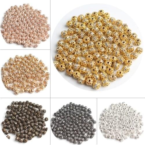 6MM Metal Crystal Rhinestone Ball Rose Gold Black Silver Plated Loose Spacer Beads For Jewelry Making Diy Bracelet 100Pcs
