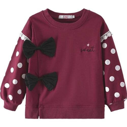 Polka Dot Printed Baby Clothes Toddler Children Girls Clothing Kids Sweatshirts Bow Lace Long Sleeve Pullover For Girls 2-6 Year