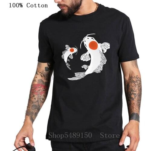 3D Twin Koi Fish Cotton O-neck Tshirt Tai Chi Style Carp Tattoo Japanese World Animal Painting Loose Casual Yin Yang T Shirt Men