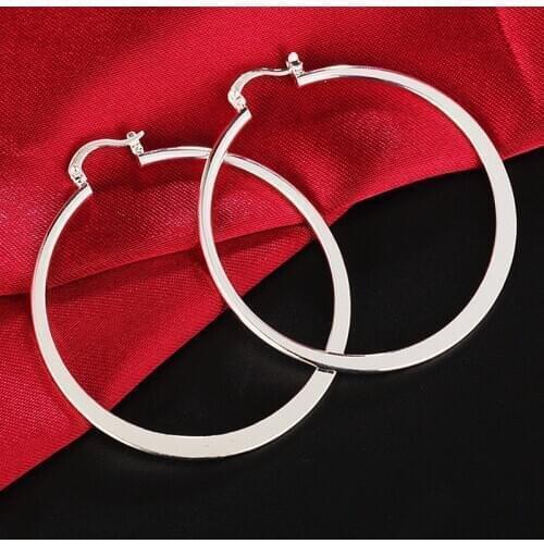 Hot Selling 925 Sterling Silver Fashion Simple 5.0cm Round Circle Hoop Earrings For Women Female Trendy Jewelry