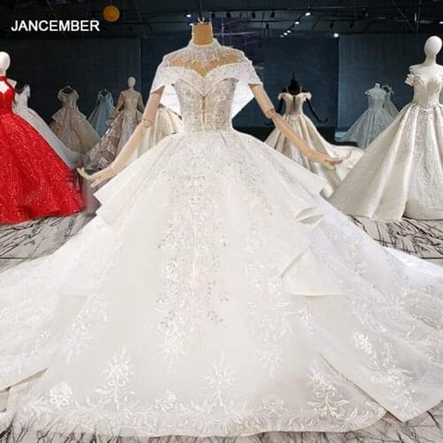 HTL2043 Detachable Off The Shoulder Luxurious Sexy V-Neck Crystal Beading Sequined Wedding Dress 2021 For Woman Ball Gowns