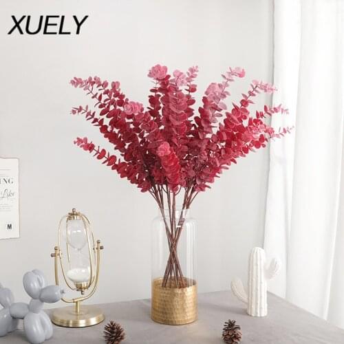 XUELY Artificial flower 3 fork candy color eucalyptus leaves wedding road layout simulation plastic fake flower home decoration