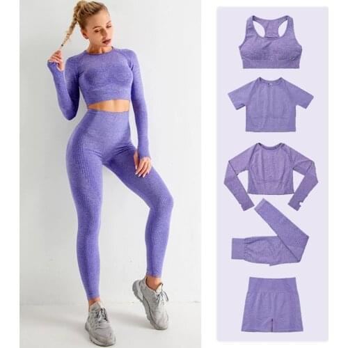 Seamless Yoga Set Fitness Women Workout Sportswear Gym Clothing Sport Leggings Yoga Shirts Long Sleeve Crop Top Sports Suits