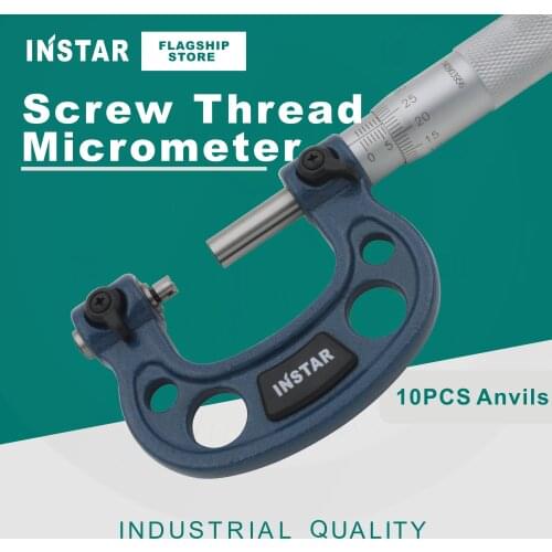 INSTAR Screw Thread Micrometer With 10PCS Anvils 0-25mm Outside Micrometer