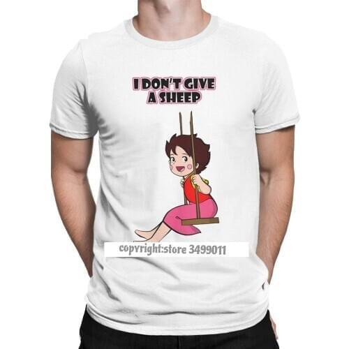 Mens Tee Shirt Heidi Doesn't Give A Sheep Crazy Cotton Tees Alps Goat Anime Tshirts Crew Neck Clothes Printed
