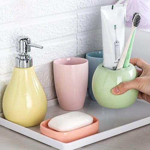 4ps/5ps Ceramic Bathroom Accessory Set Nordic Washing Tools Bottle Mouthwash Cup Soap Toothbrush Holder Household Articles