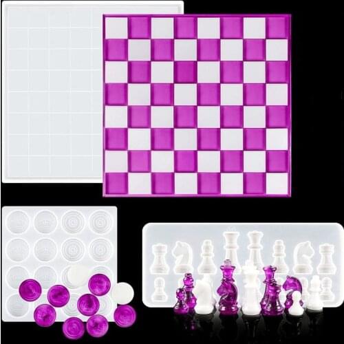 Chess Set Resin Mold Chess Pieces Silicone Mold Chess Board Epoxy Casting Mold for DIY Art Crafts Making Family Board Games