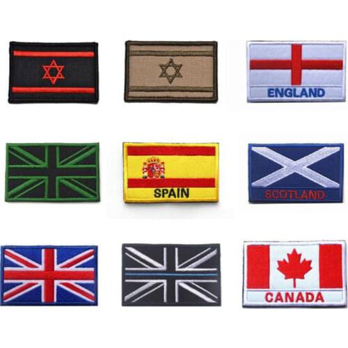 Country Flag Patches Special Embroidered Spain UK British Scotland flag military patch stripes for Clothes with Hook & Loop