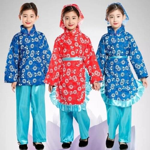 New Style 2 Color Children Village Girl Dance Performance Costume Girls Hanfu Traditional Clothing Stage Performance