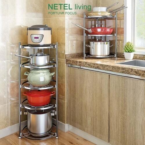 For Kitchen Convenience Kitchen shelf Kitchen Pot rack stainless steel multi layer storage rack corner 2-5 layers