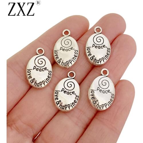 ZXZ 10pcs Tibetan Silver Peace Love Happiness Oval Tag Sign Wishes Charms Pendants 2 Sided for Bracelet Necklace Earring Making