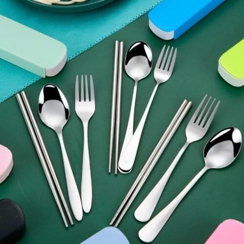 ZK30 Portable Travel Tableware Set Stainless Steel Dinnerware With Box Kitchen Fork Spoon Dinner Set For Kid School Cutlery