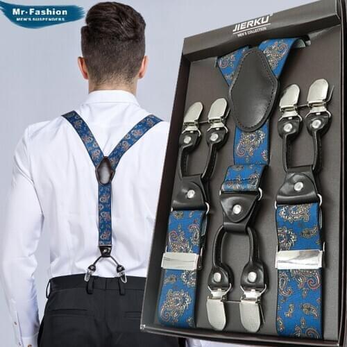 Supply Mens 6 Clip Leather Strap Adult Printed Series of European And American Style 6 Clip Blue Cashew