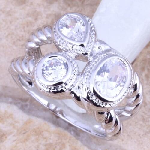 Lovely White CZ Silver Plated Womens Ring Size 6 / 7 / 8 / 9 R1363
