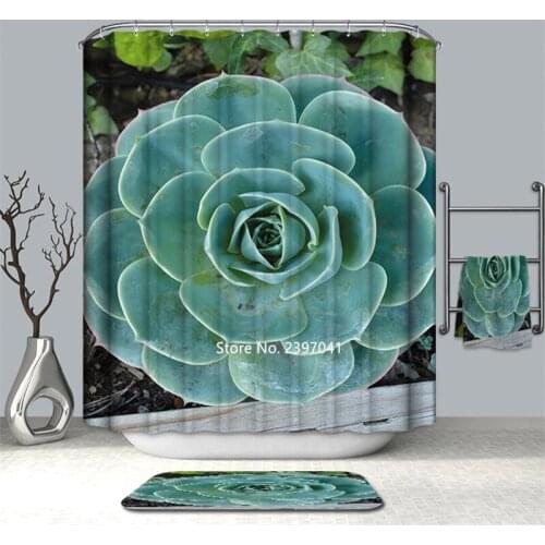 Plants Fleshy Forest Mountain Waterfall Natural Scenery Abstract Art Oil Painting Shower Curtain Waterproof and Mildew Proof