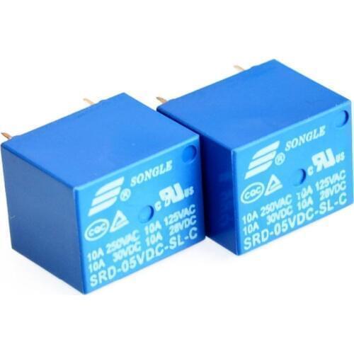 Free shipping 10pcs 5V DC SONGLE Power Relay SRD-05VDC-SL-C PCB Type