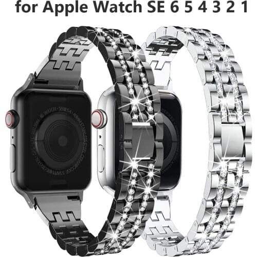 Wristband for iWatch Bracelet SE Series 6/5/4/3 Apple Watch Band 38mm 40mm 42mm 44mm Women Bling Metal Jewelry Strap Replacement
