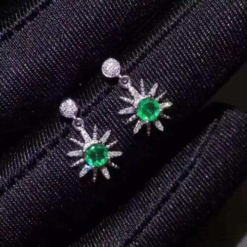 Real Natural Emerald Earrings, 925 Sterling Silver Fine Elegant Jewelry for Women Earring