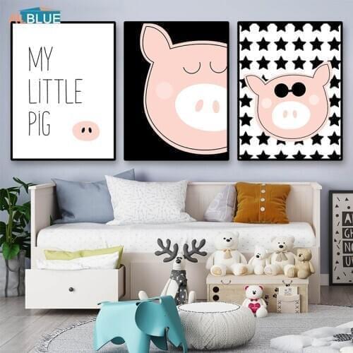 Nordic Cartoon Animal Posters Canvas Art Print Kids Pig Decorative Pictures Wall Art Wall Pictures For Baby Nursery Room Decor