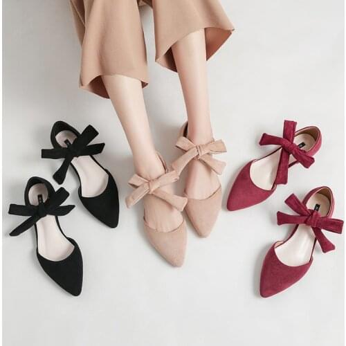 Ankle bow knot flat shoes woman new spring cutout pointy flats girls ballerina shoes sneakers women sweet wedding shoes size 42
