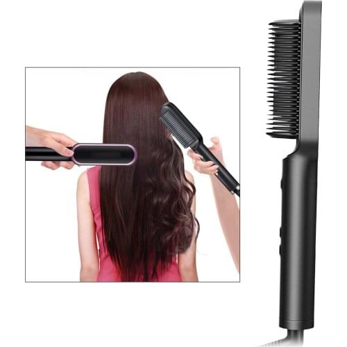 Enhanced Hair Straightener Brush Iron with Comb Auto-Off Safe for Salon US