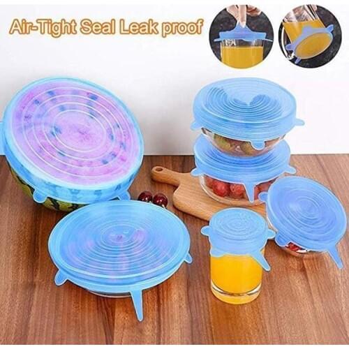 Universal 6 Pcs Reusable Silicone Food Fresh Pot Lid Bowl Covers Stretch Lids Wrap Stretchable Preservative Film Cooking