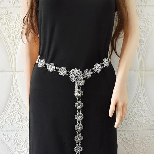 Vintage Female Metal Flower Belly Chains for Women Boho Bikini Body Chain Dress Dance Belt Tribal Festival Party Jewelry Gift