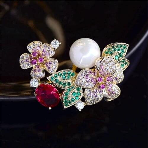 Women Colorful Cubic Zircon Peony Brooch Sweater Coat Accessories Beautiful Elegant Flower Brooches Pins 2021New broches mujer
