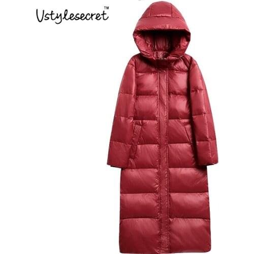 Ultralight Women White Duck Down Long Jacket Winter 2021 Chaqueta Plumas Mujer Thicked куртка женская Hooded Puff Coat U10801