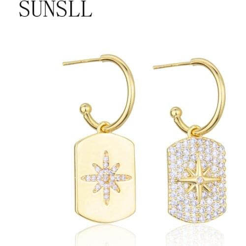 SUNSLL New Arrival Trendy Jewelry Gold Copper White Cubic Zirconia Snowflake Stud Earrings For Women Fashion Party&Office Lady