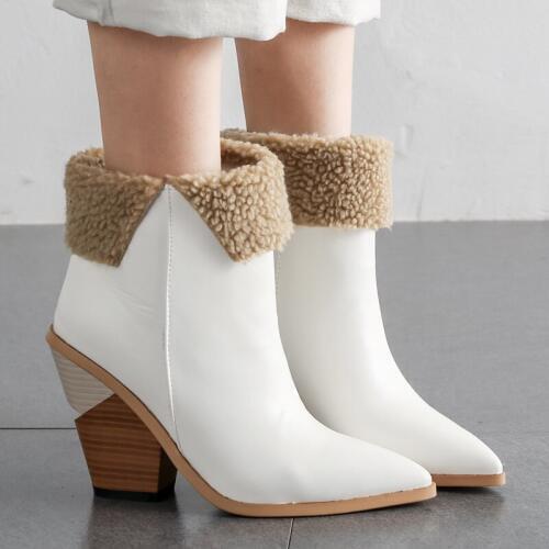 Sgesvier Women Ankle Boots Winter Solid High Heels Boots Ladies Fashion Pointed Toe Snow Boots Black Shoes For Woman Plus