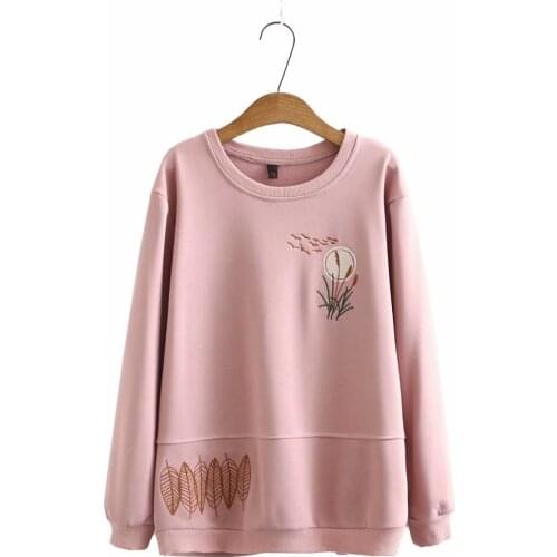 Plus size O-Neck embroidery patchwork Womens Sweatshirts 2021 fashion spring autum pullover Woman clothes black red pink