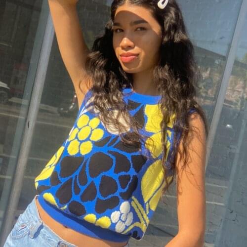 Womens Summer Sleeveless Heart Print Y2K Fashion Argyle Knitted Sweater Vest Crop Tank Tops 90s E-Girls Preppy Style Shirts