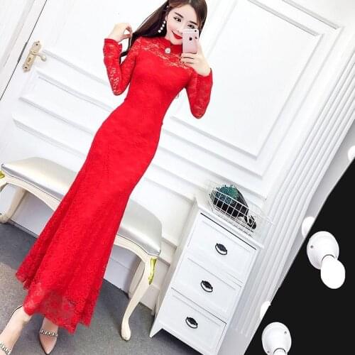 Sexy New Female Lace Ladies Cheongsam Novelty Qipao Formal Gowns Women Elegant Chinese Dress Slim Chi-pao Vestidos Size S-XL