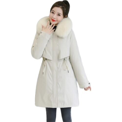 Winter Coat Women Plus Velvet Thick Anti Cold Down Cotton Jackets 2020 New Fashion Beige Fur Collar Hooded Parkas Feminina JD957