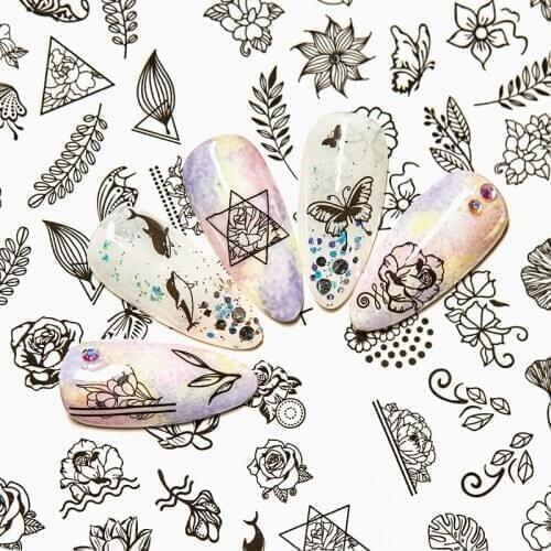 1 PC Watermark Slider Nail Stickers Decal Water Transfer Tattoo Flower Butterfly Decoration Manicure Adhesive Tip