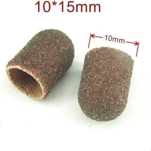 10*15mm 10pcs Sanding Bands Block Caps + Rubber Mandrel Grip Manicure Pedicure Tools Electric Nail Drill Polishing Accessories
