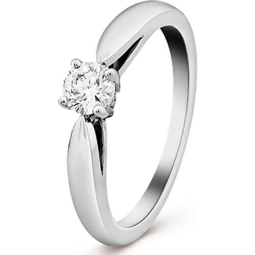 14K Au585 White Gold Ring Women Wedding Anniversary Engagement Party Ring Round Moissanite Diamond Elegant Trendy Cute Romantic