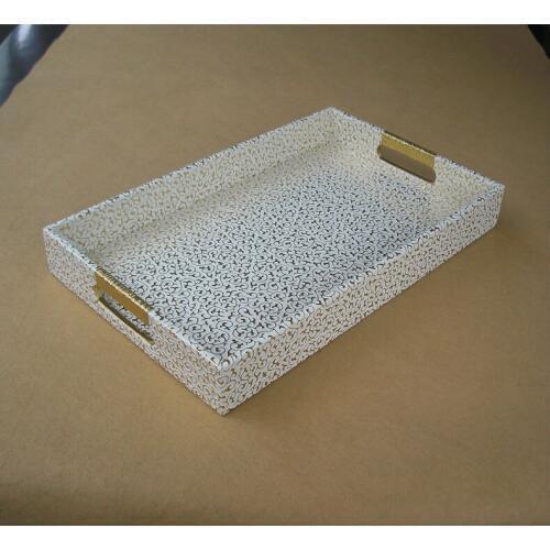40x25cm rectangle leather serving storage decorative tray fruit food tray embossed gold over white 297b